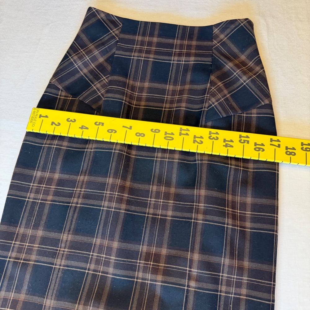 Body by Victoria Pencil Skirt Womens 4 Brown Plaid Wool Blend Pleated back Midi - Picture 5 of 12